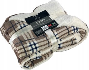 Sherpa Takaró Kétoldalas Bárány Kapa Pléd Bézs Barna Kockás 150x200 cm