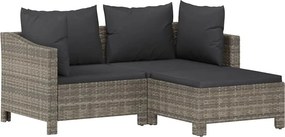 vidaXL 3 részes szürke polyrattan kerti ülőgarnitúra párnákkal