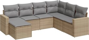 vidaXL 7 részes bézs polyrattan kerti ülőgarnitúra párnákkal