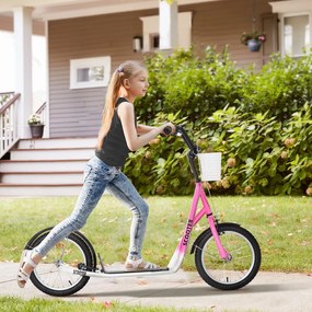 HOMCOM Gyerek Roller fékkel, állítható magasságú, könnyű acél, rózsaszín