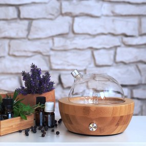 Aroma diffúzor, illóolaj párologtató, bambusz és üveg