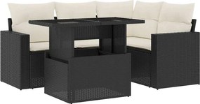vidaXL 5 részes fekete polyrattan kerti kanapészett párnákkal