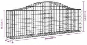 8 db íves horganyzott vas gabion kosár 200x30x60/80 cm