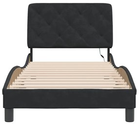 fekete bársony ágykeret LED-ekkel matrac nélkül 90 x 200 cm