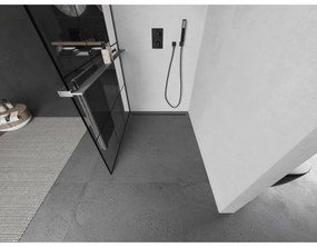 Mexen Kioto+, Walk-In zuhanyparaván polccal és akasztóval 120 x 200 cm, 8 mm átlátszó üveg fekete mintás, grafit profil, 800-120-121-66-77