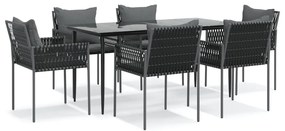 vidaXL 7 részes polyrattan és acél kerti étkezőgarnitúra párnával