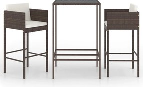 vidaXL 3 részes barna polyrattan kerti bárszett párnákkal