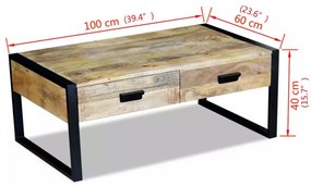 100x60x40 cm tömör mangófa dohányzóasztal 2 fiókkal