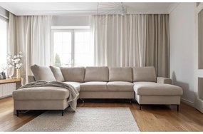 Bézs kordbársony kinyitható sarokkanapé (bal oldali) Lofty Lilly – Miuform