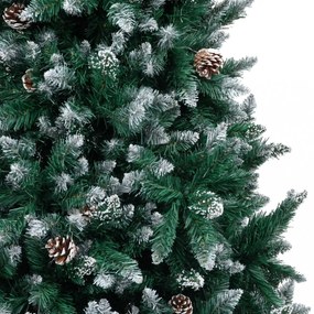 műkarácsonyfa fenyőtobozokkal és fehér hóval 210 cm