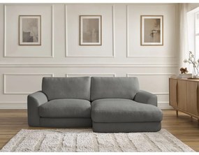 Sötétszürke buklé sarokkanapé (jobb oldali-heverő résszel) Leonore – Bobochic Paris