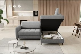 Szürke bársony kinyitható-tárolóhelyes sarokkanapé (jobb oldali-L alakú) Barea – ELTAP