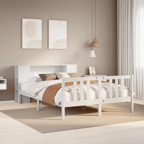 fehér tömör fenyőfa könyvespolcos ágy matrac nélkül 140x200 cm