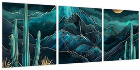 Kép - Türkiz éjszaka (órával) (90x30 cm)