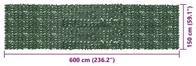 sötétzöld leveles erkélyparaván 600 x 150 cm