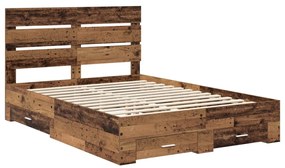 vidaXL Ágykeret fiókkal fejtámlával Öreg fa 140 x 190 cm Faanyag
