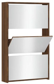 barna tölgyszínű 3 szintes cipőszekrény tükörrel 63x17x102,5 cm
