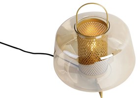 Art Deco asztali lámpa arany színben borostyán üveggel 30 cm - Kevin