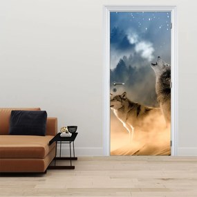 Fotótapéta ajtóra - Farkasok üvöltöznek a Holdon (95x205cm)