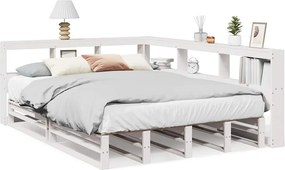 vidaXL fehér tömör fenyőfa könyvespolcos ágy matrac nélkül 140x200 cm