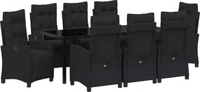 vidaXL Kert étkező szett párnával 9 pcs Fekete polirattan