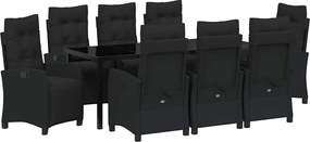 vidaXL Kert étkező szett párnával 9 pcs Fekete polirattan