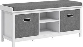 HOMCOM Cipőpánt, Állítható 3-Szintes Polccal, 2 Kivehető Fiókkal és Párnával, Chipboard Cipőszekrény, 105x35x47 cm, Fehér és Szürke | Aosom