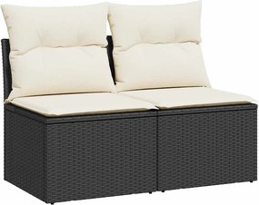 vidaXL 2 részes fekete polyrattan akácfa kerti ülőgarnitúra párnával