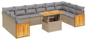 vidaXL 11 részes bézs polyrattan kerti ülőgarnitúra párnákkal