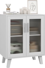 HOMCOM Modern Üveges Szekrény 2 Átlátszó Ajtóval, Többcélú 2 Polcos Egység Konyhához és Nappalihoz, 61x35x75cm, Fehér | Aosom