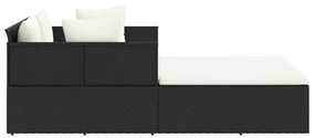 Fekete polyrattan napozóágy párnával 182 x 118 x 63 cm