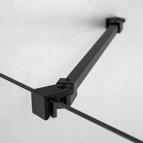 Stuxi Milano Gate Black falsíkra szerelhető, két oldalfalas walk-in zuhanyfal, 70x70 cm, 8 mm vastag vízlepergető biztonsági üveggel, helytakarékos sarokmerevítőkkel