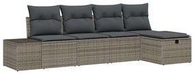 vidaXL Kerti Kanapé Szett párnával 5 pcs Szürke polirattan