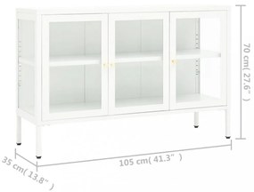fehér acél és üveg tálalószekrény 105 x 35 x 70 cm