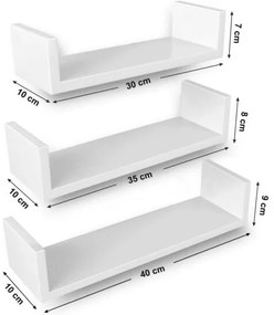 Fali polc 3 db-os szett, 30/35/40 cm, magasfényű fehér