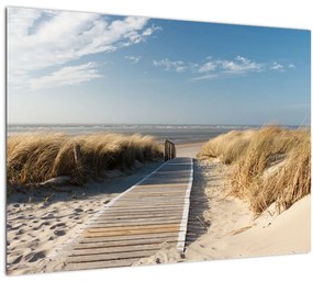 Kép - Homokos strand Langeoog szigetén, Németországban (üvegen) (70x50 cm)