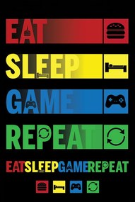 Plakát Eat Sleep Game Repeat, (61 x 91.5 cm)