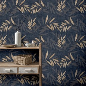 Arthouse Signature 1 Luxury Leaf arany-sötétkék leveles vlies tapéta – 299301