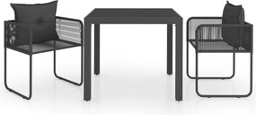 vidaXL 3 részes fekete PVC rattan kerti étkezőgarnitúra