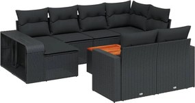 vidaXL 11 részes fekete polyrattan kerti ülőgarnitúra párnákkal