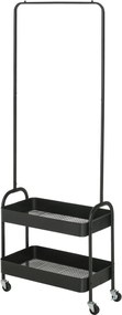HOMCOM Gurulós Ruhakasztó, Kabátállvány Ruharúddal, Cipőtartó, Független Gardrób Acélból, Nappaliba, Hálószobába, 16 kg Max Terhelhetőséggel, Fekete |