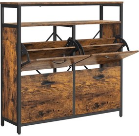 Cipős szekrény 4 ajtós 12-20 pár cipő tárolására, rusztikus barna 98x30x96cm