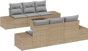 vidaXL Kerti Kanapé Szett párnával 7 pcs Bézs polirattan