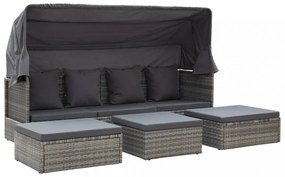 szürke polyrattan kerti napozóágy tetővel