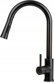 Fekete konyhai csaptelep kihúzható, flexibilis csővel mosogatóhoz