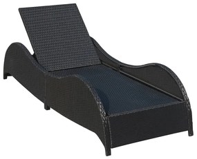 Fekete polyrattan napozóágy párnával