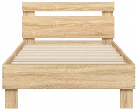 sonoma tölgy színű ágykeret fejtámlával és LED-ekkel 90x200 cm