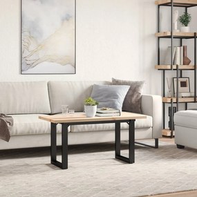 Tömör fenyőfa és acél O-vázú dohányzóasztal 90x40x45,5 cm
