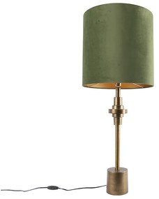 Asztali lámpa bronz bársony árnyékolóval zöld 40 cm - Diverso