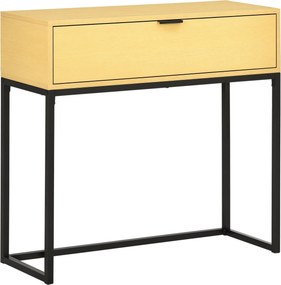 HOMCOM Fali Asztal Fiókkal – Modern Oldalsó Asztal Acél Lábakkal Előszobába, Nappaliba, Hálószobába 80x30x76 cm Természetes | Aosom